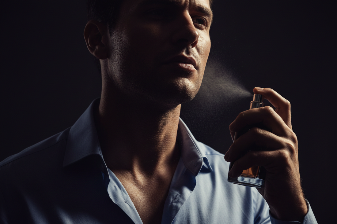 man spraying fragrance
